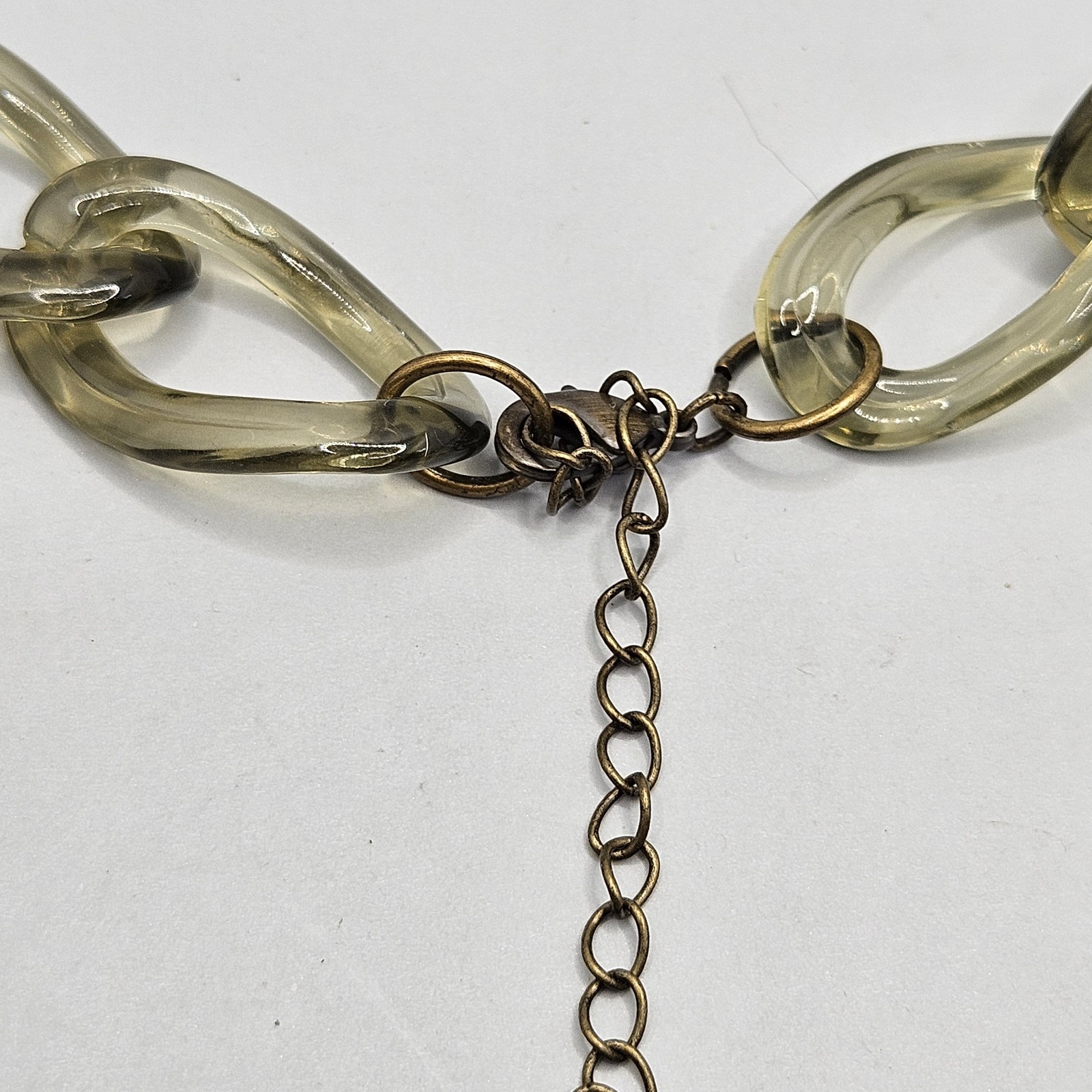 Lucite Links Chain Necklace Root Beer Glass Stone Acrylic Beaded Chunky Jewelry