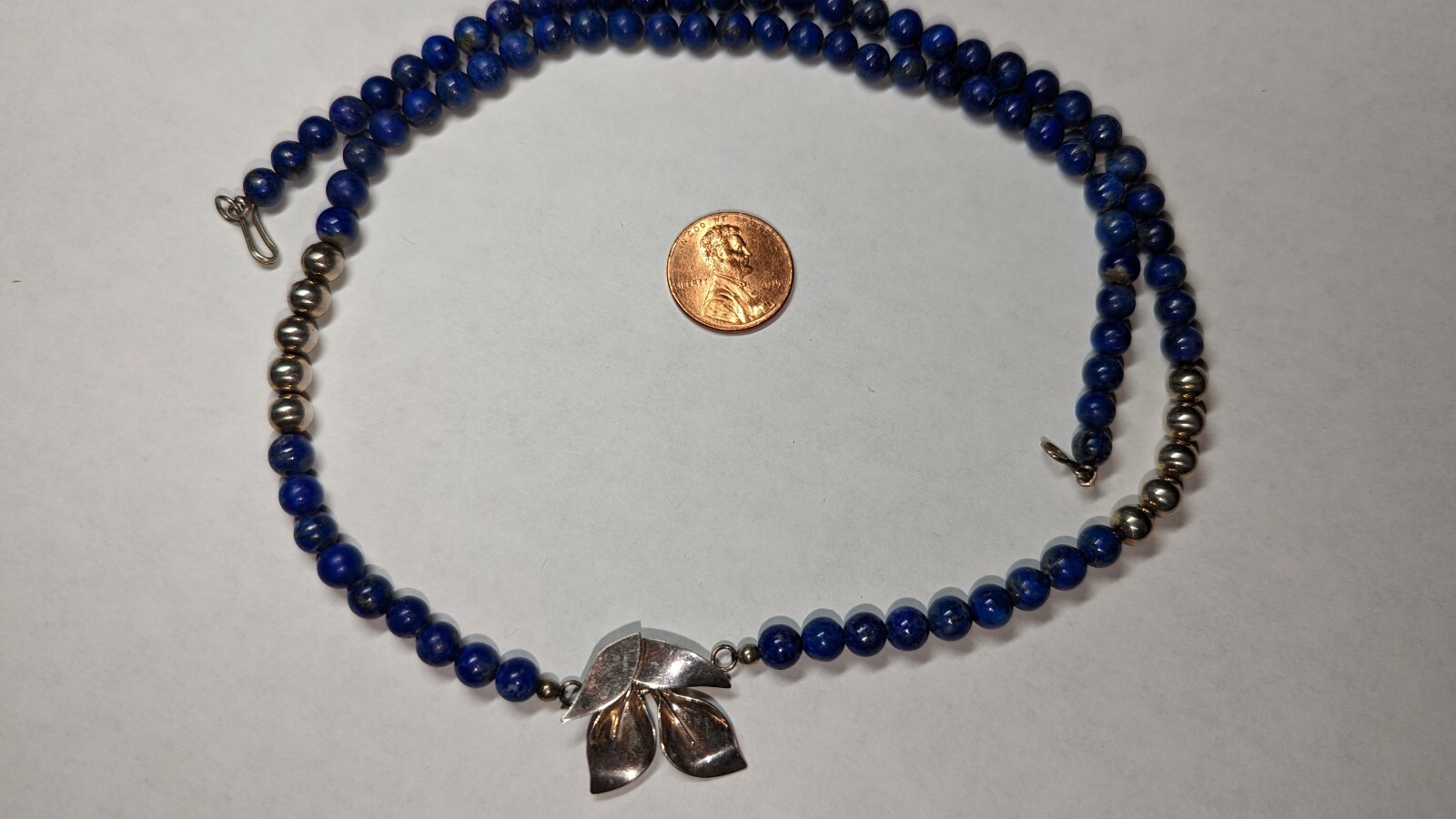 VINTAGE LAPIS LAZULI NECKLACE ABOUT 22 1/2″ LONG STERLING SILVER HALLMARKED