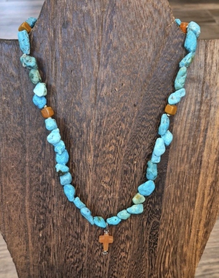 Vtg Handcrafted Turquoise Nugget & Natural Stone Toggle Closure Necklace