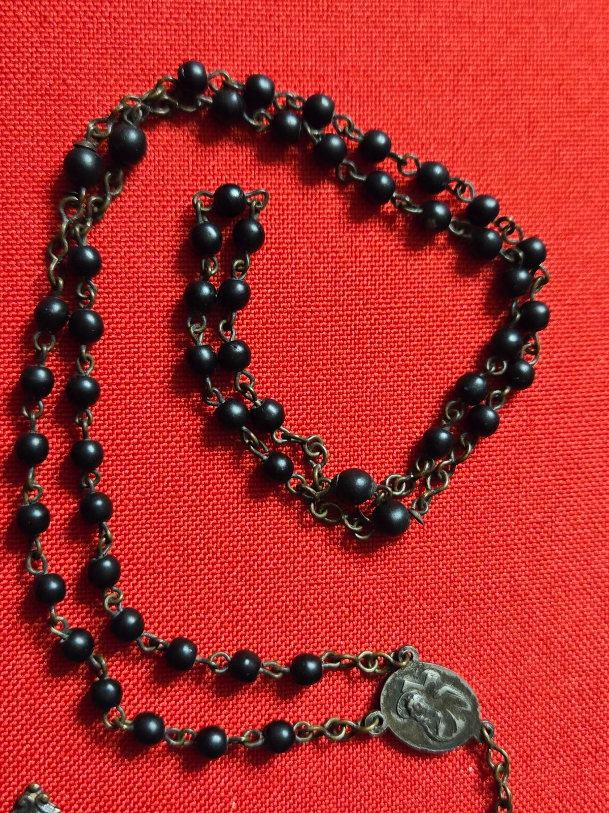 Vintage Catholic Rosary Necklace w/ Black Beads – 19″ Chain – Read