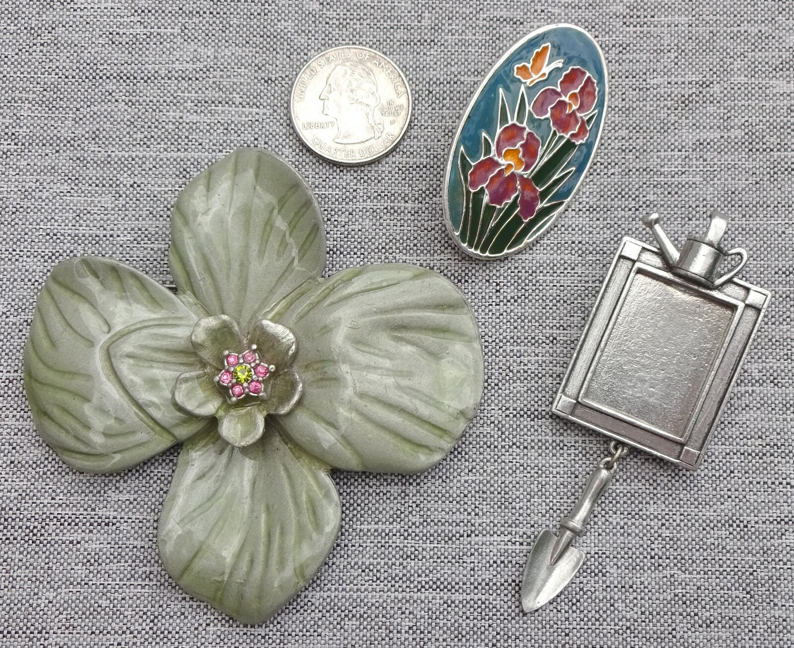 Lot of 3 Pins Garden Theme Flowers & Jim Clift Photo Brooch