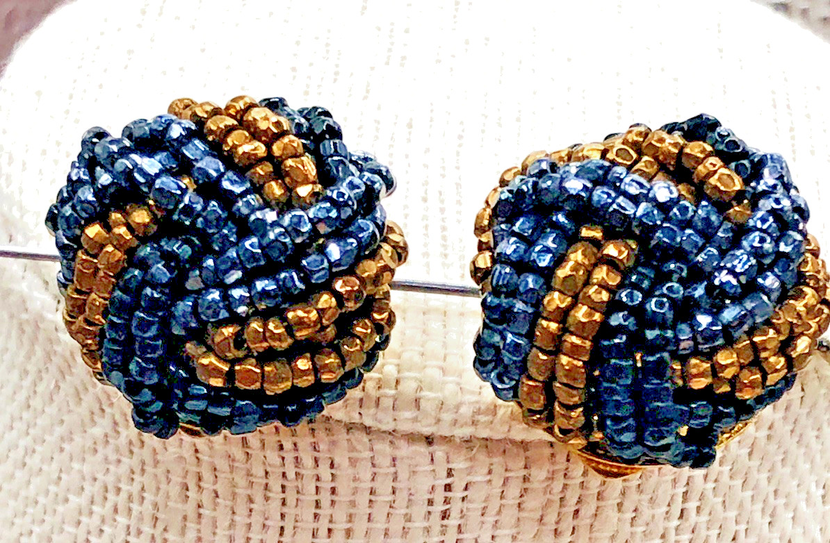 Vintage JONNE House of Schrager Micro Bead Braided Necklace and Clip Earrings