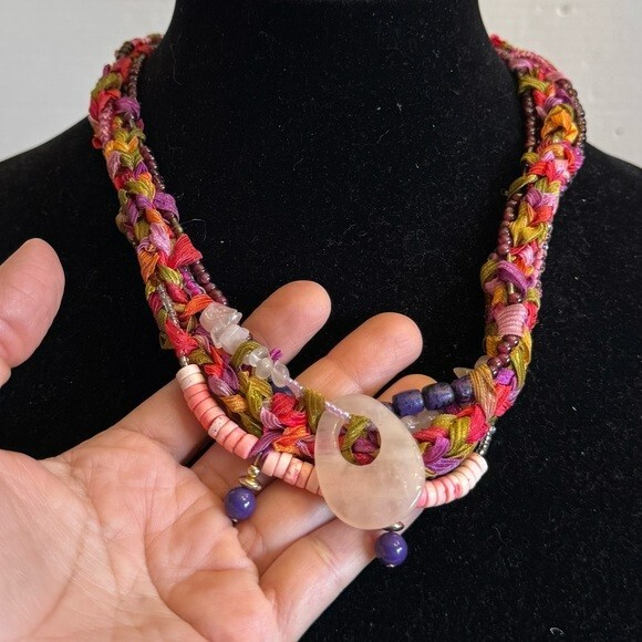 Vintage Rose Quartz Beaded Necklace Pink Agate Natural Genuine Gem Stones