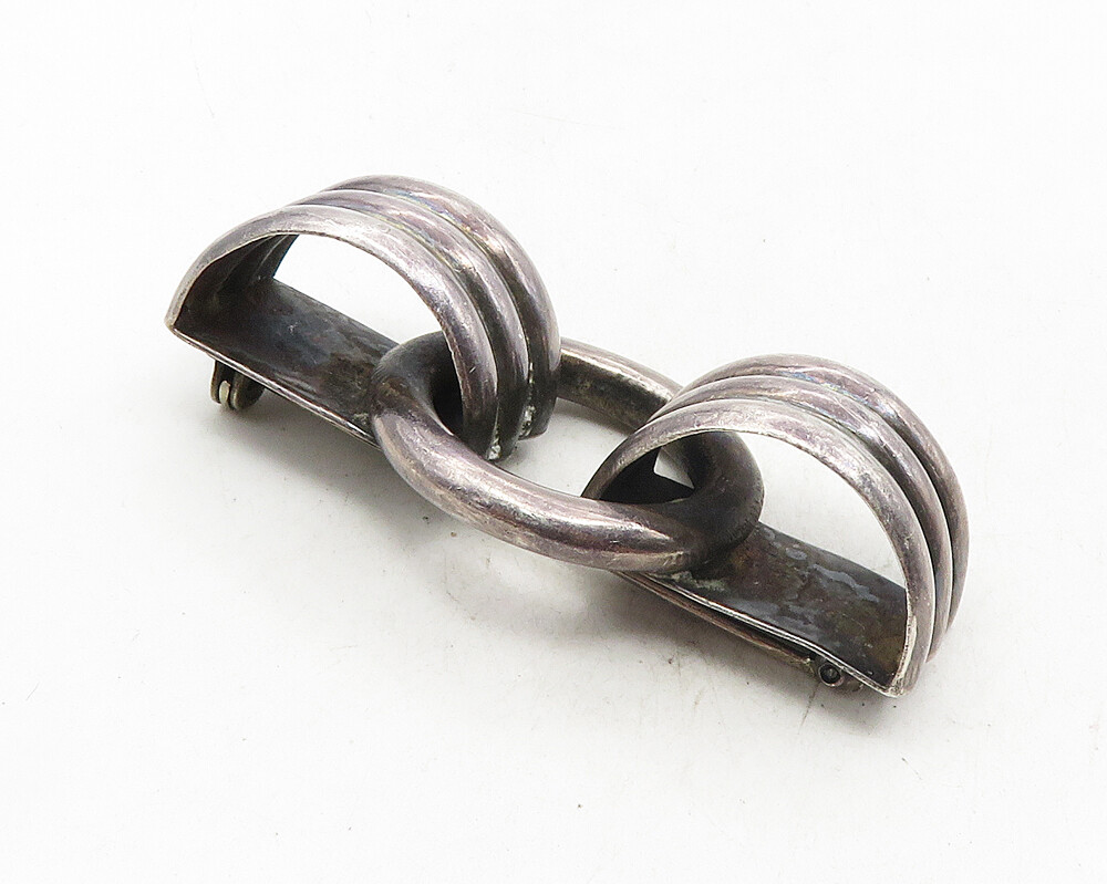 LOS CASTILLO 925 Silver Vintage Dark Tone Fluted Design Brooch Pin BP3910