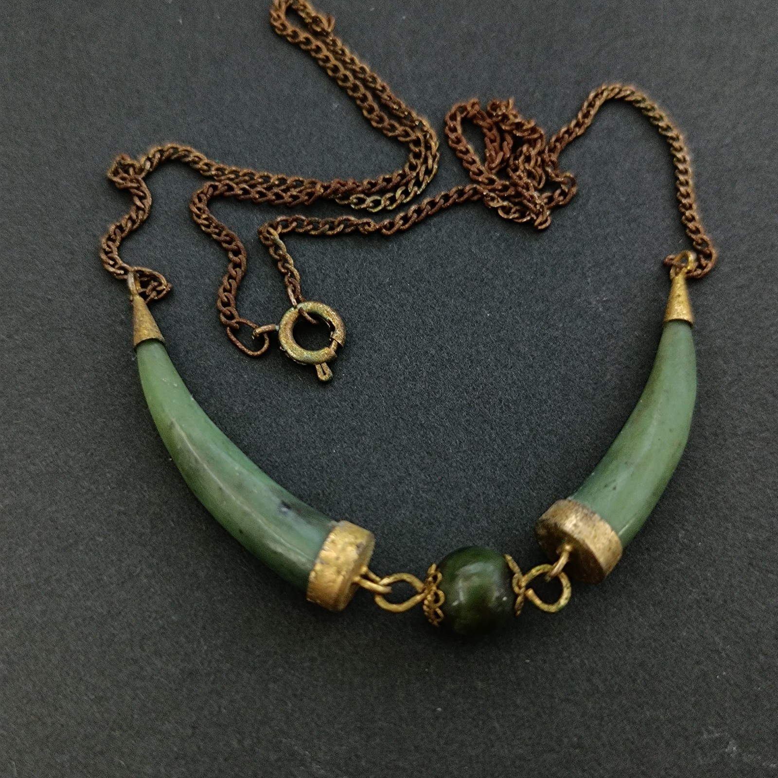 Vintage Boho Natural Green Stone Necklace Ethnic Artisan Earthy Folk Statement