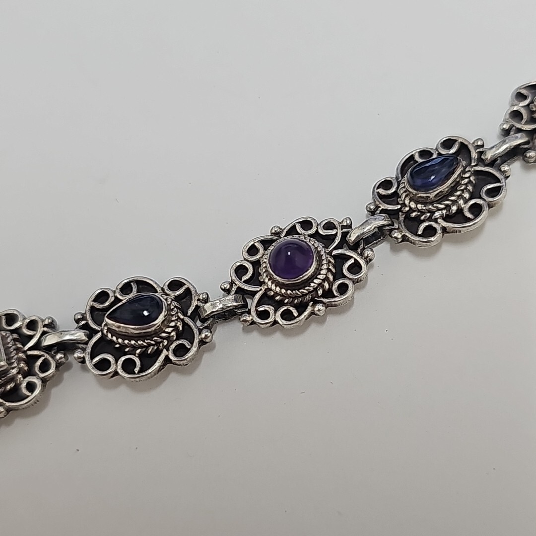 Vintage 925 Sterling Multicolor Stone Bracelet 7.25in 24g F796