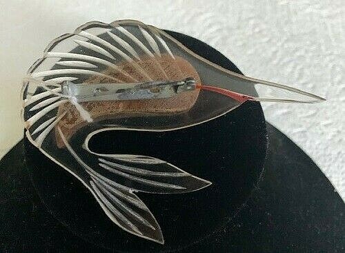 VINTAGE 1950’S LUCITE AND WOOD SWORDFISH BROOCH