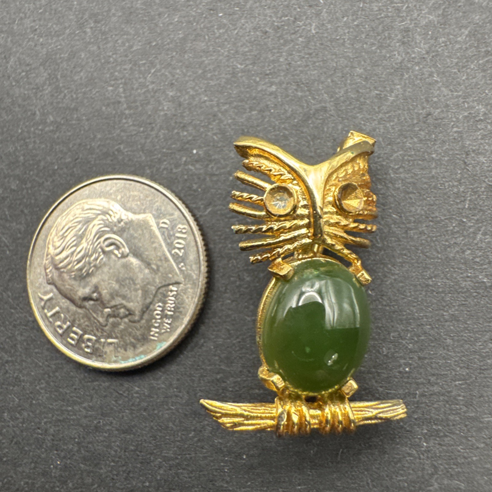 Vintage AC Jelly Belly .75” Sterling Silver Owl Pin Brooch Gold Plate