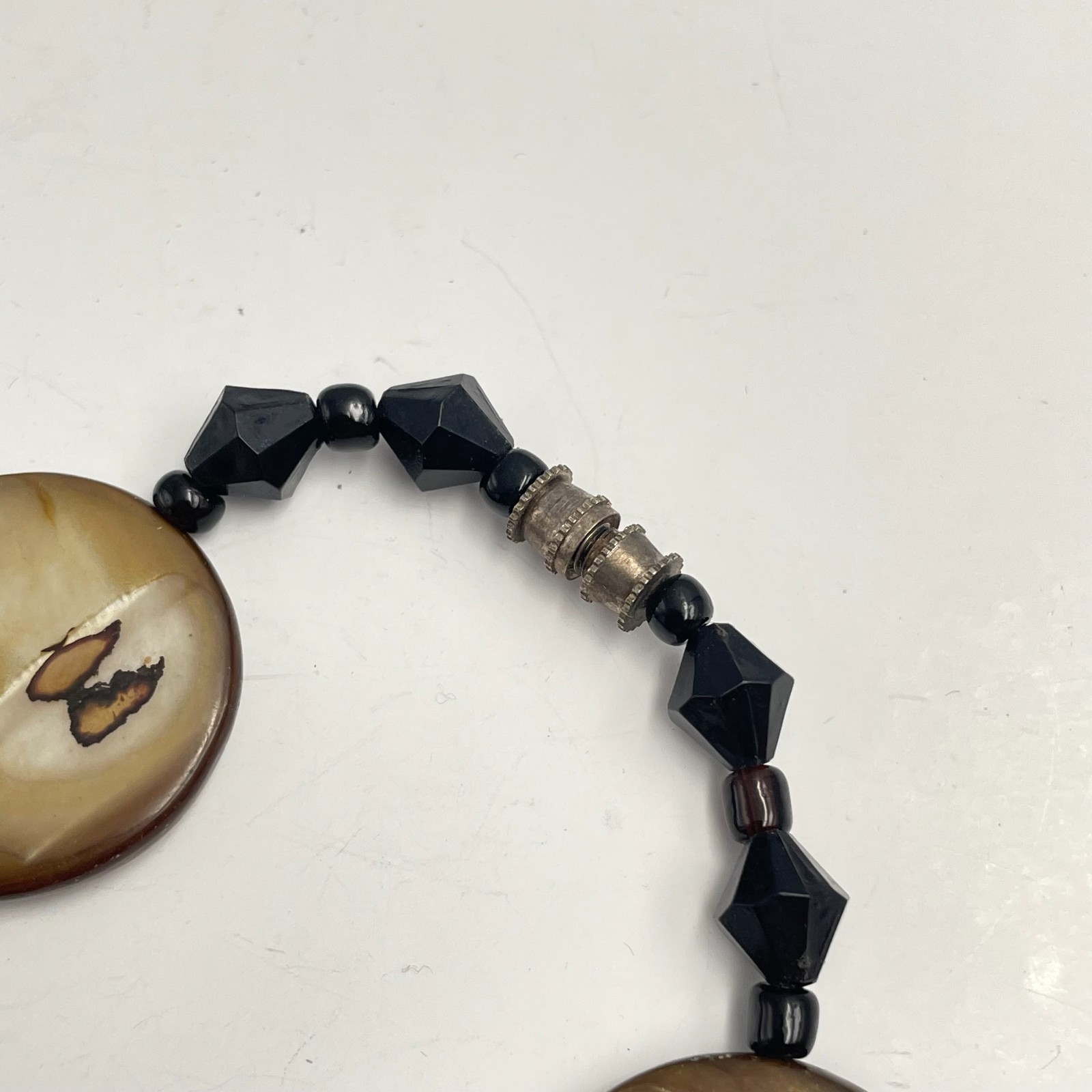 Vintage 90s Brown Shell & Black Glass Bead Bracelet Boho Earthy Minimalist Boho