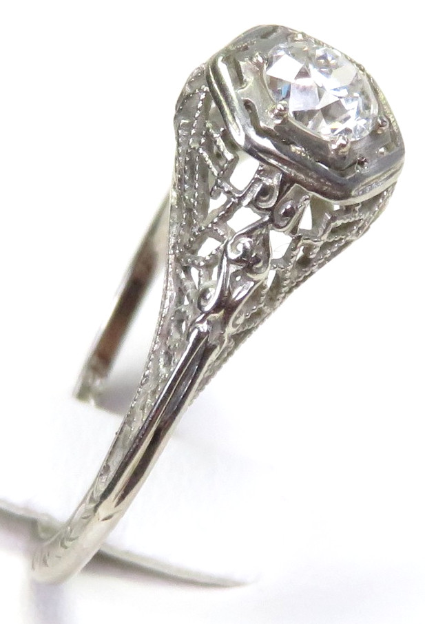 Antique Art Deco 1920’s Diamond 18KW Engagement Ring Size 6 UK-L1/2 EGL USA