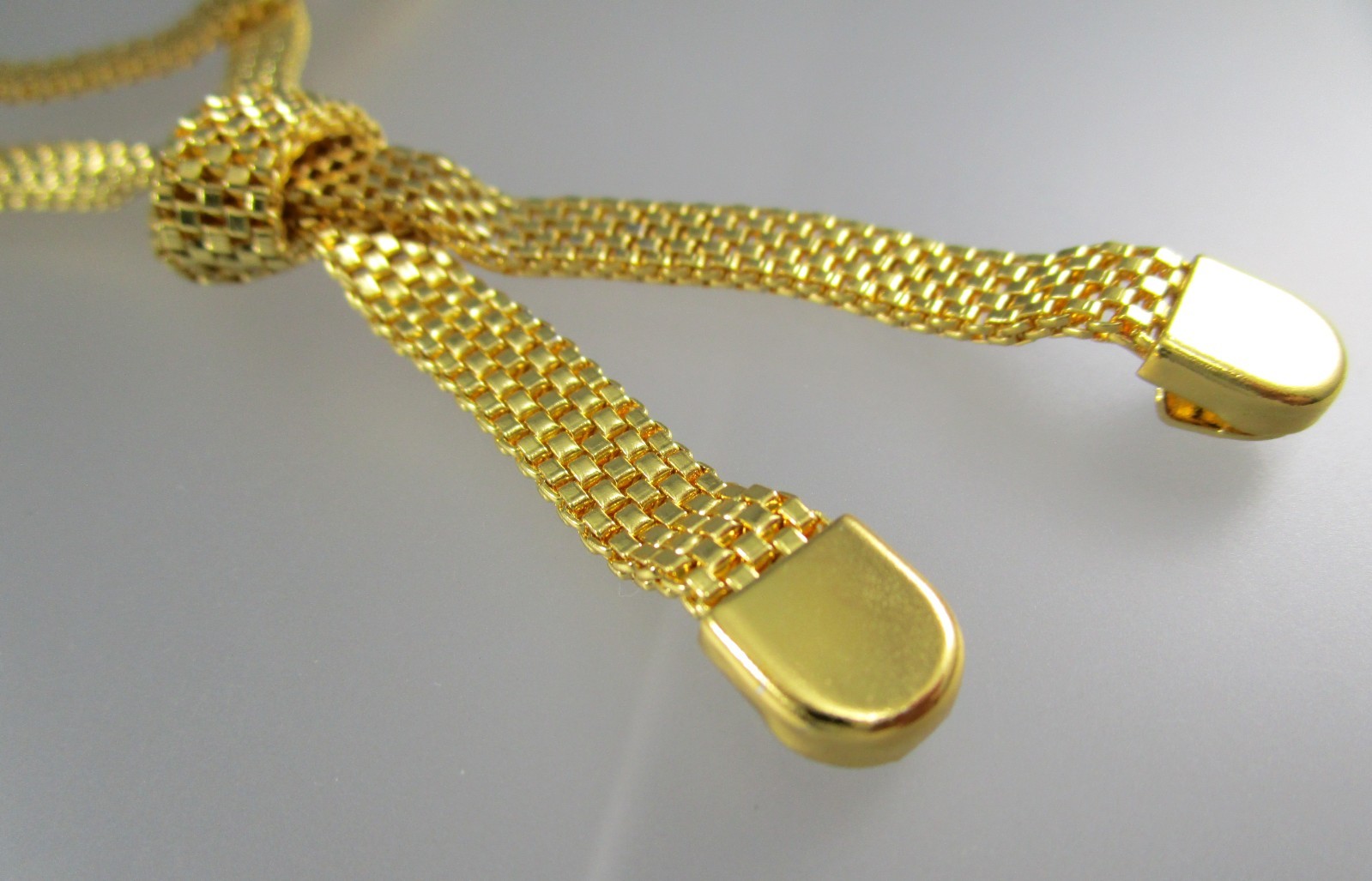 Vontage Gold Tone Metal Knotted Mesh link Chain SET Necklace & Bracelet 953