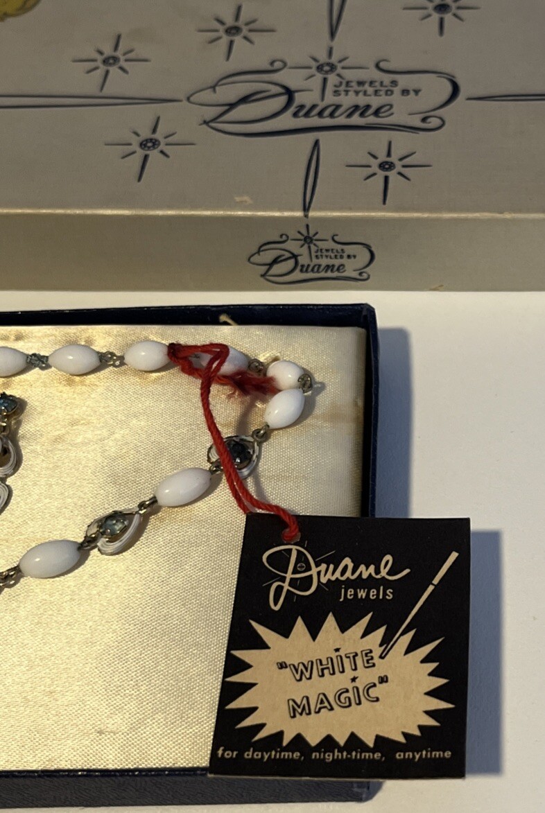 Vtg Jewels Styled by Duane Rhinestone & White Stones Choker Earrings 50s Boxed