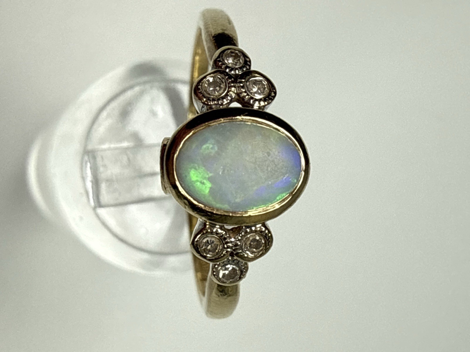 Vintage 10k Gold Opal Oval Cabochon Ring Diamonds Ruby Size 8.75