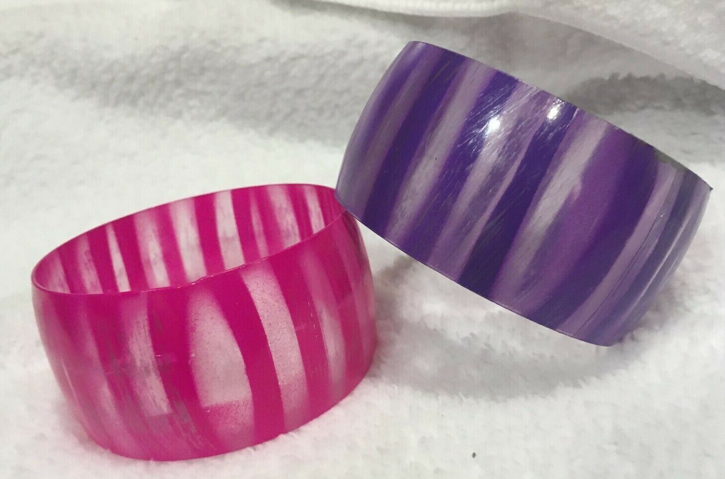 Plastic Striped Purple Pink Semi Translucent With Light White Streaks Bracelets