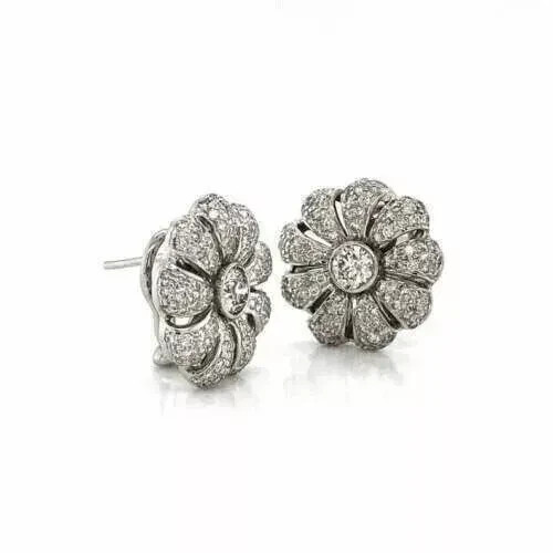 Art Deco Style 2.2Ct Lab Created Diamond Anniversary Flower Stud Silver Earrings