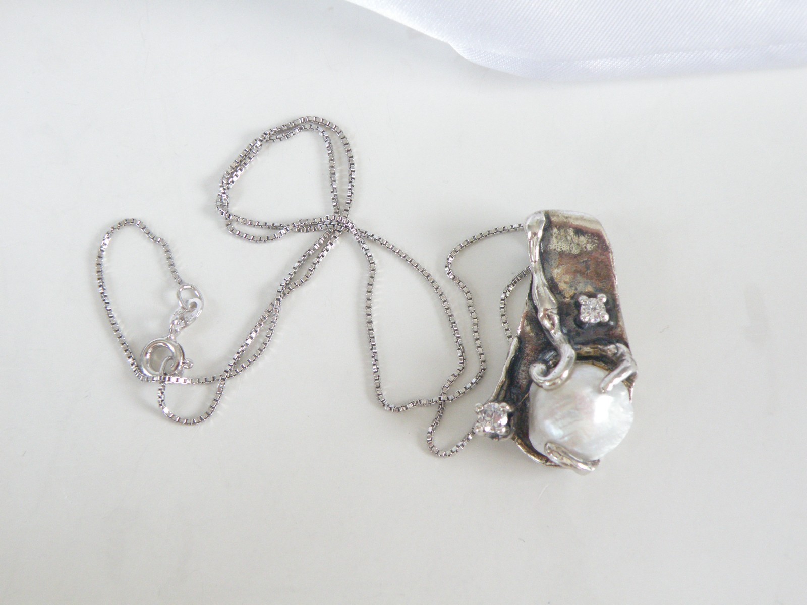 Brutalist Sterling Silver 925 Baroque Pearl Modernist Pendant Necklace