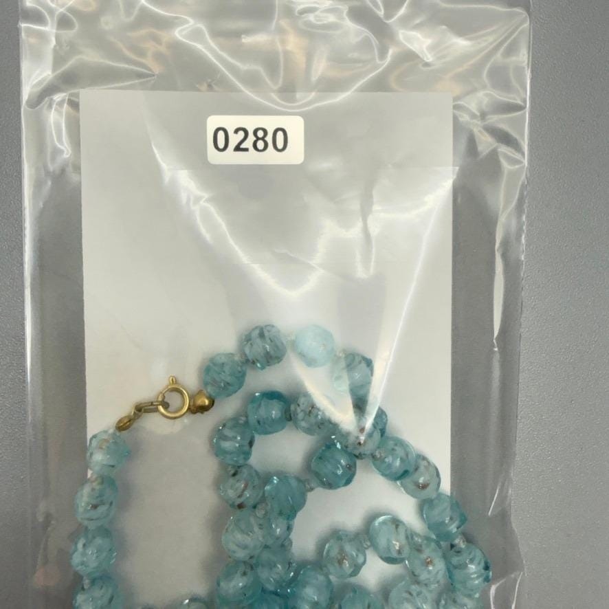 VTG Light Blue Venetian Glass Bead Necklace 16″ Gold Flecks Aventurine Choker