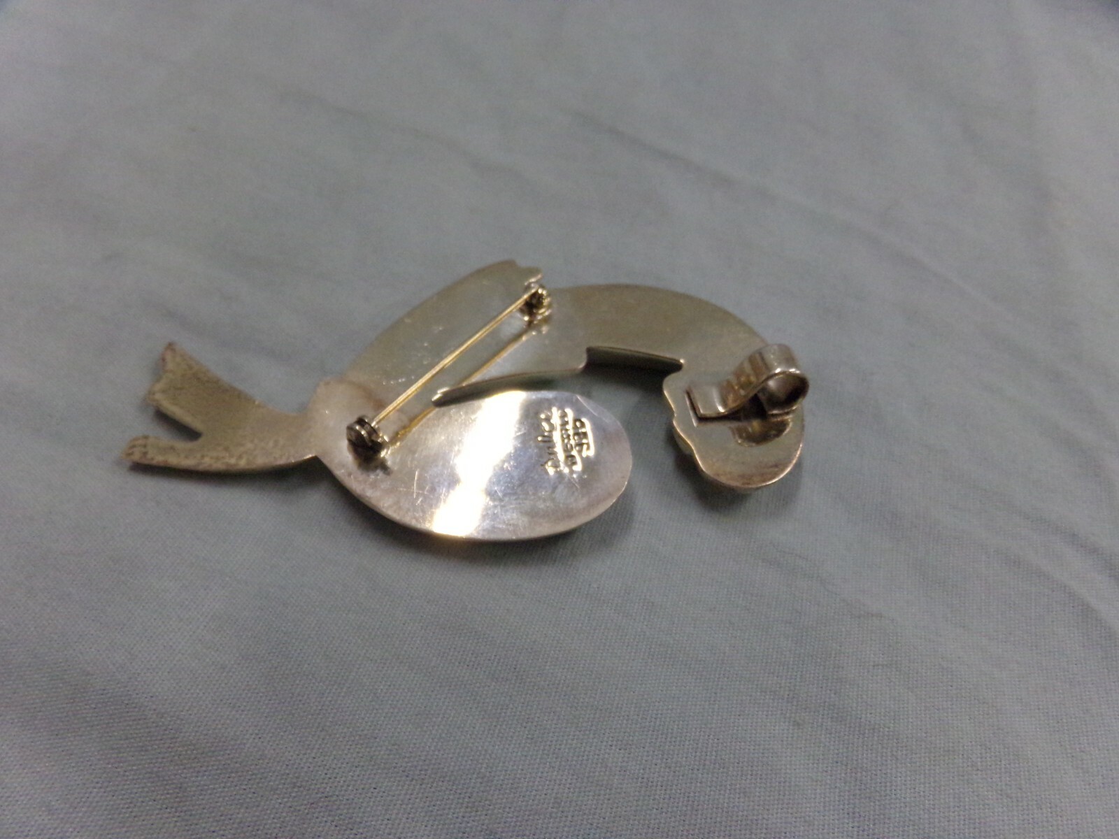 Sterling Silver Signed Dulce Mexico 925 Art Deco Lg Brooch or Necklace Pendant