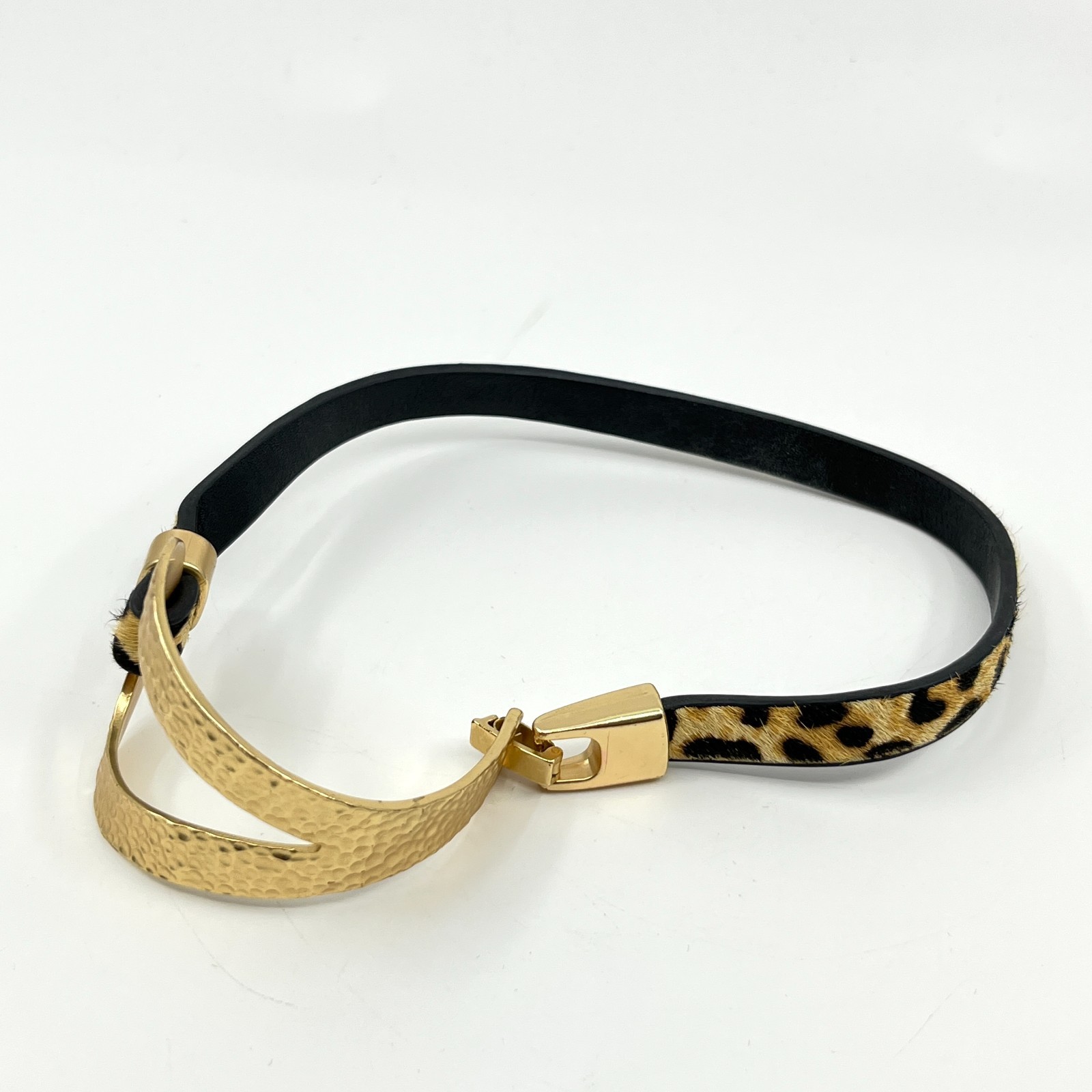 Necklace Vintage Retro Gold Hammered Metal Leopard Print Faux Fur Animal Choker