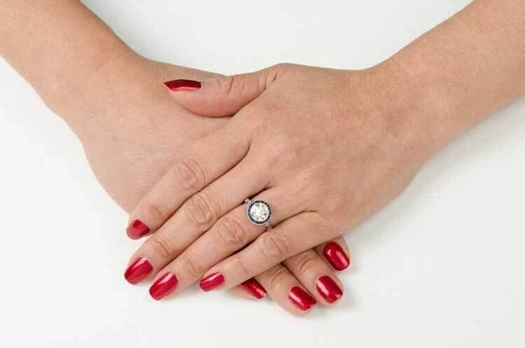 Art Deco Style 2.Ct Lab Created Diamond Sapphire Halo Engagement Ring 925 Silver