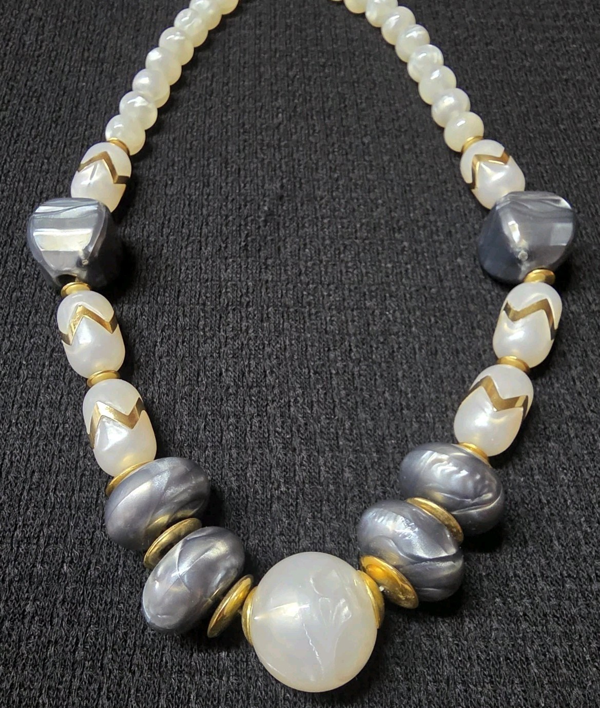 Vintage Chunky Faux Pearl And Gray Agate w/Gold Spacers and Embellishments 23″
