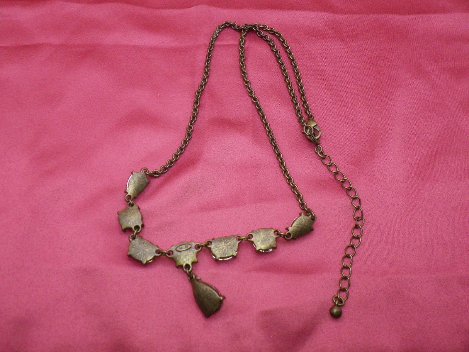 Vintage Style N R Multi-Color Jewel Teardrop Necklace 19″ Antique Bronze Tone