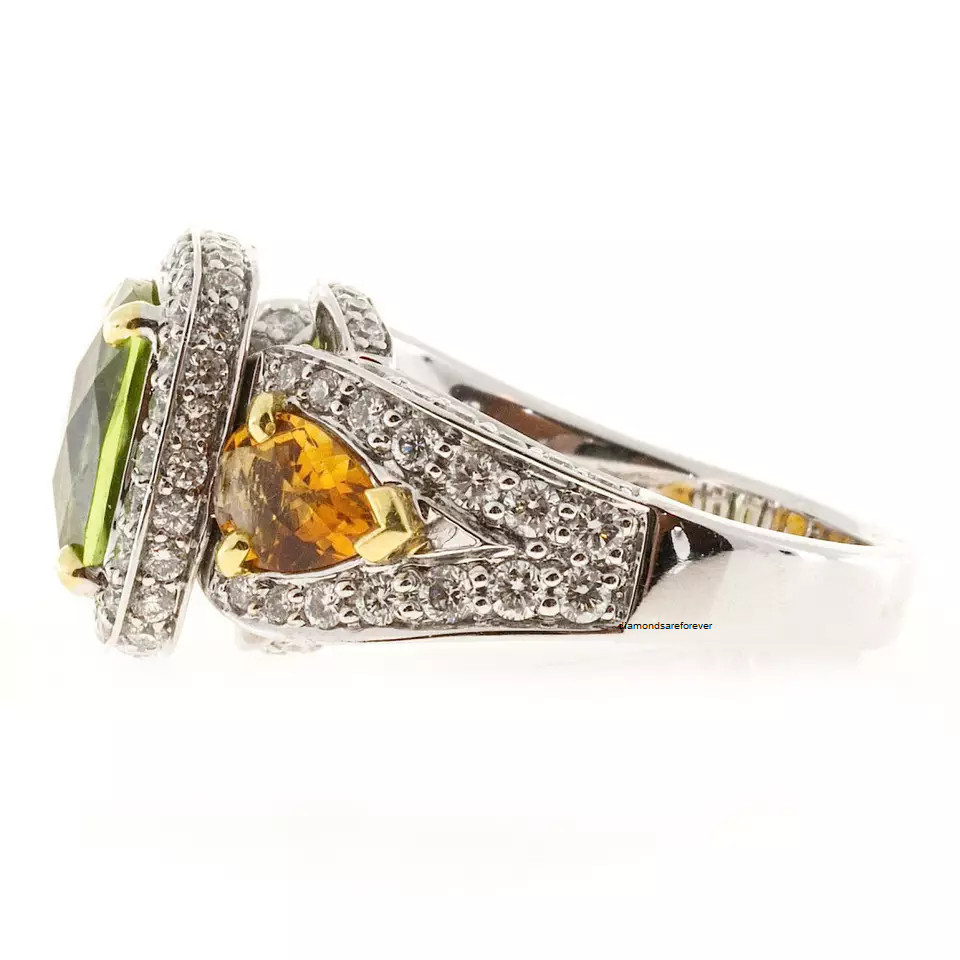 Authentic Cushion Shape 11.01ct Peridot Citrine 925 Silver Cubic Zirconia Ring