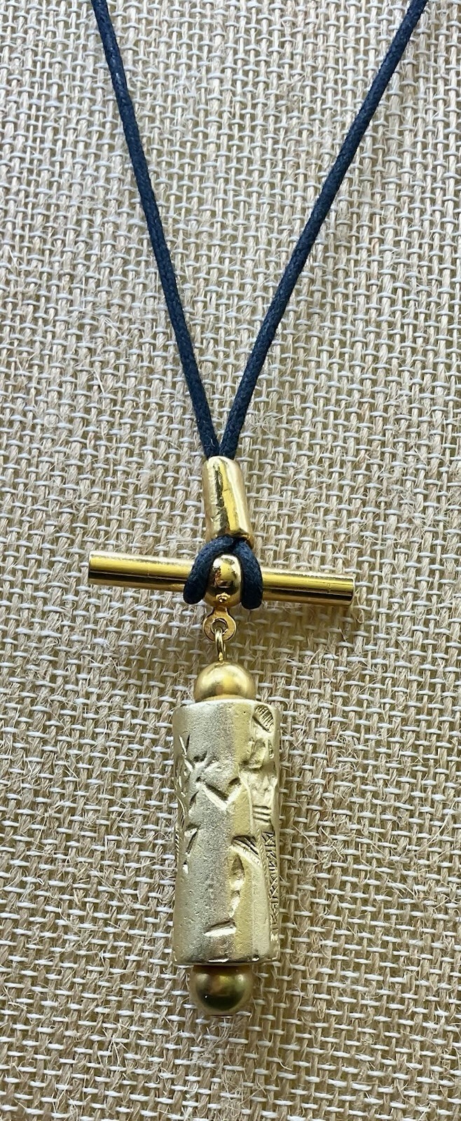Cylinder Seal Pendant Gold Tone Unusual Design Winged Zebra & Person ?
