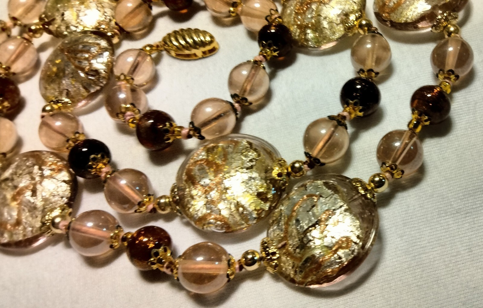 Vintage Venetian Sommerso Foil Fancy Glass Beads Beaded Necklace