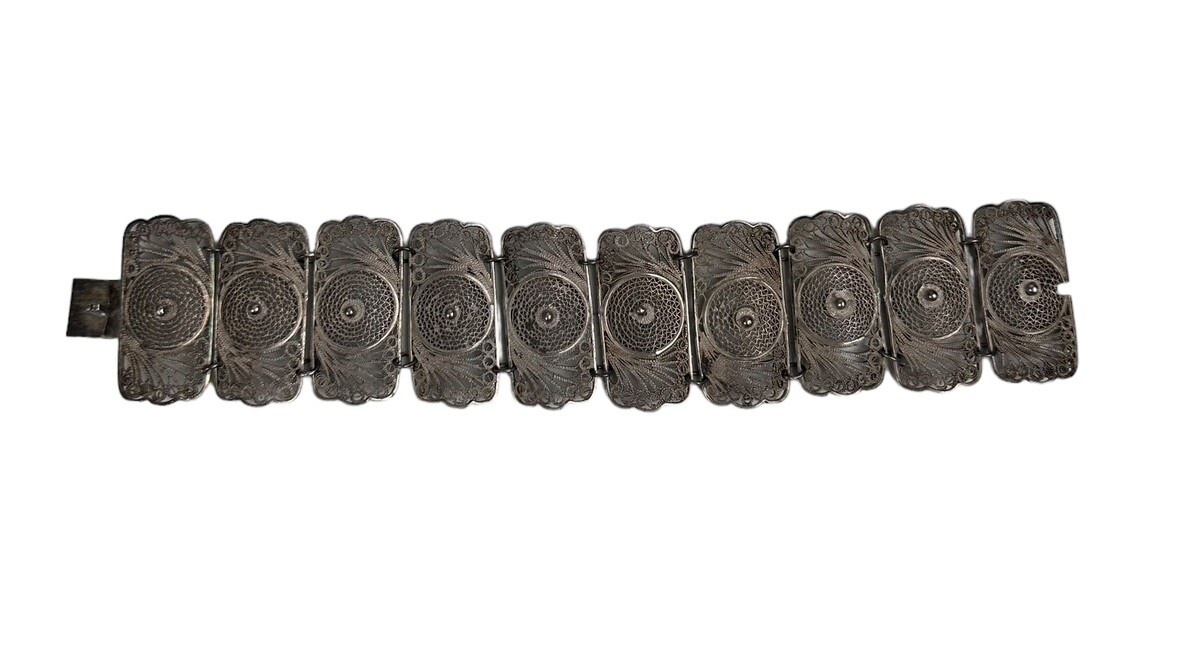 Vintage 925 Silver Cannetille Wide Bracelet