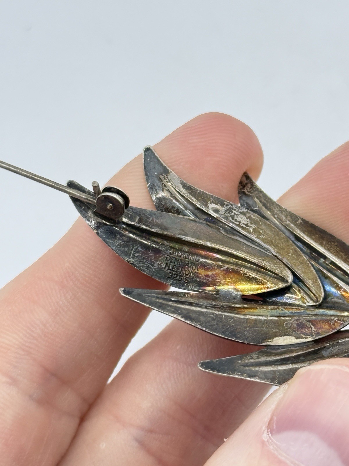 Niels Erik N.E. From Denmark Sterling Silver Leaf Pin Brooch 2” 7g