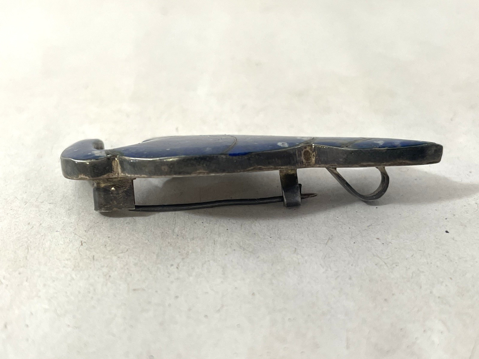 Vintage 980 Silver Lapis Lazuli & Turquoise Cat Brooch 2″ Inlay Cute