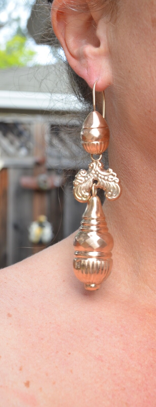 4.25 Inch Victorian 10k Rose Gold Day & Night Earrings