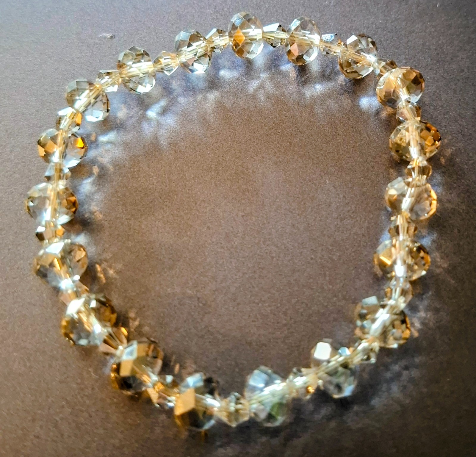Vintage Jewelry Rondelle Faceted Topaz Tone Crystal Beads Elastic Bracelet