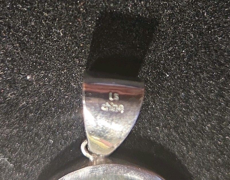 LS China Silver Tone Metal and Carved Abalone Shell Cameo Pendant 6.5g 2 Inches