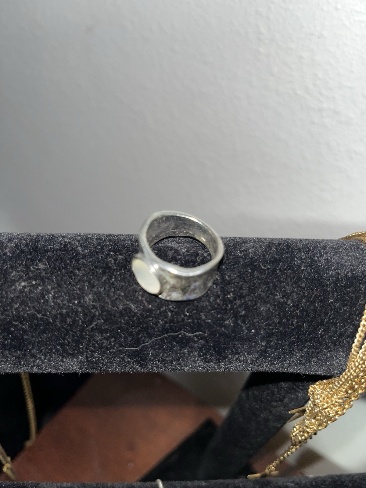 Vintage 925 Sterling Silver Mother of Pearl Signet Ring Chunky Statement