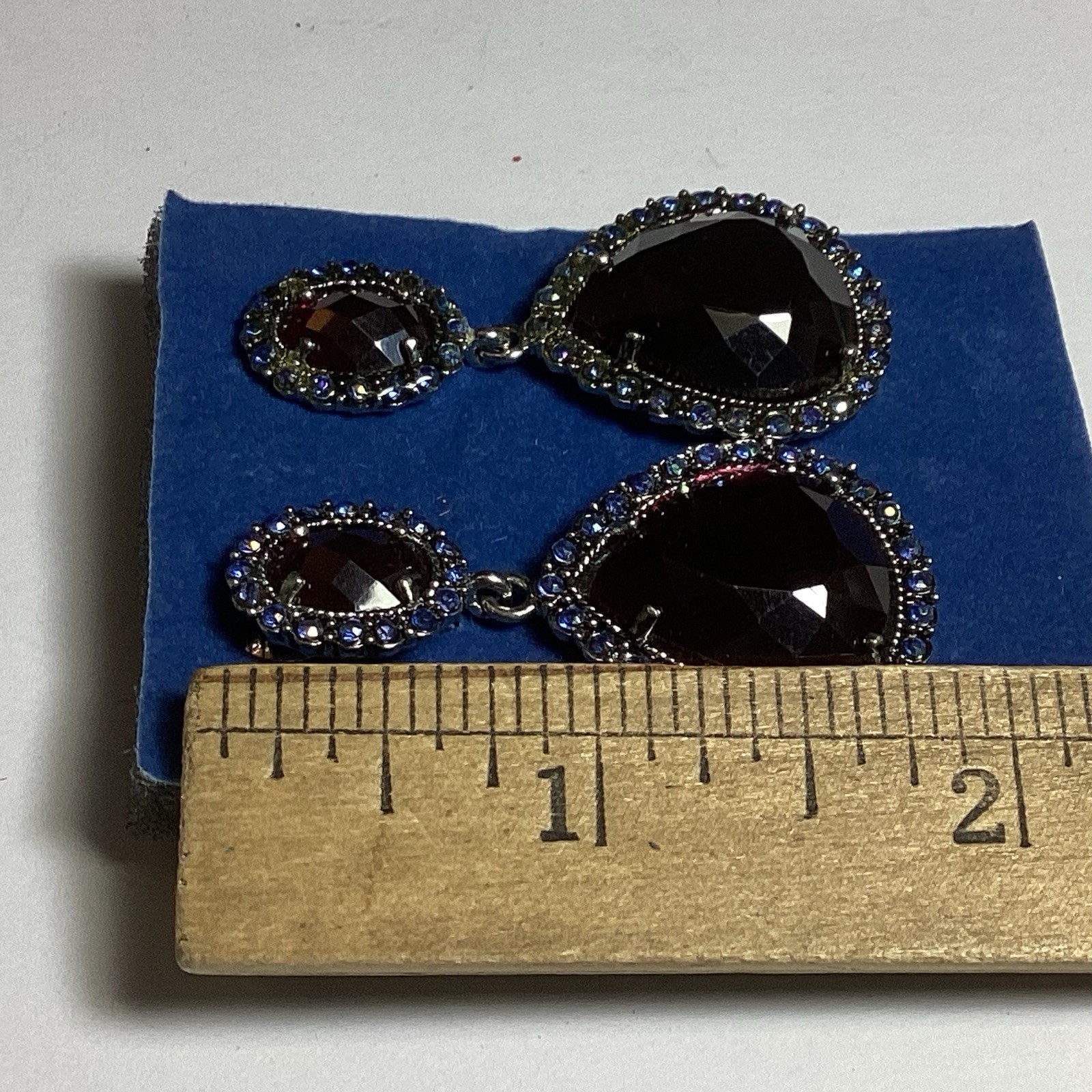 NR NINA RICCI FOR AVON CLIP-ON EARRINGS DROP DANGLE PURPLE & BLUE RHINESTONE