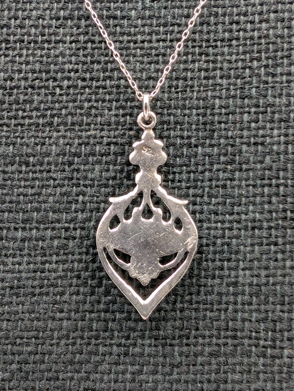 Vtg Sterling Silver Inlay Oval Turquoise Openwork Pendant 19″ Cable 925 Necklace