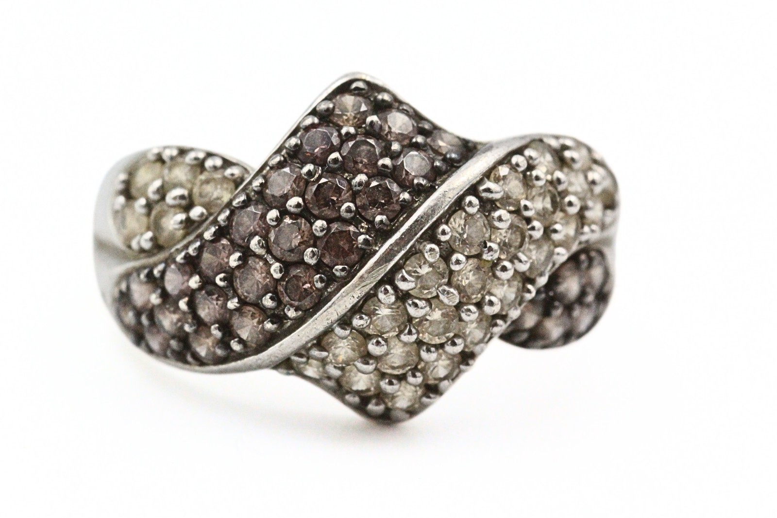 Stunning Meda Signed Sterling Silver White Brown CZ Stunning Ring Sz 9.5