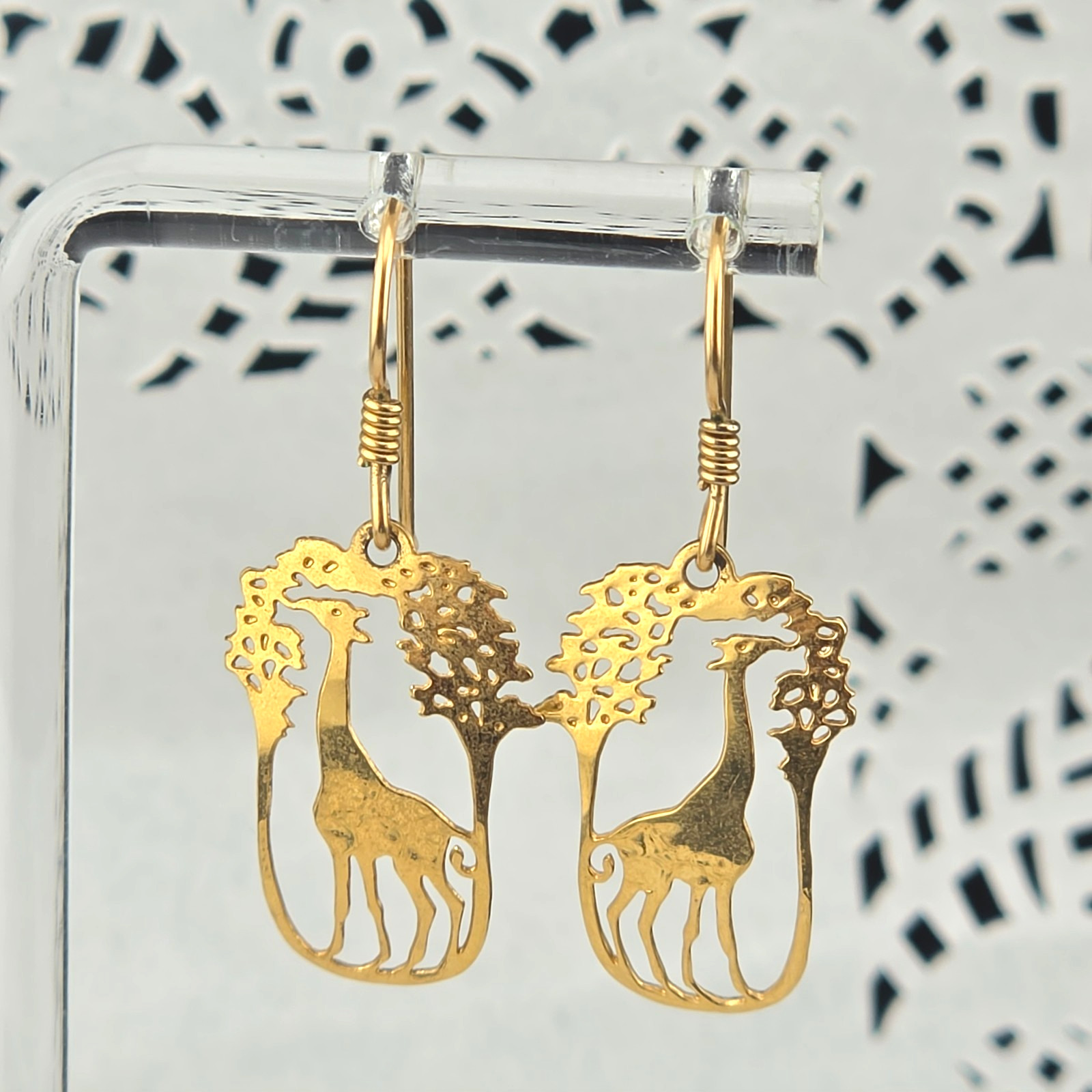 Vintage 90s Wild Bryde Safari Giraffe Gold Plated 1.5″ Dangle Drop Earrings