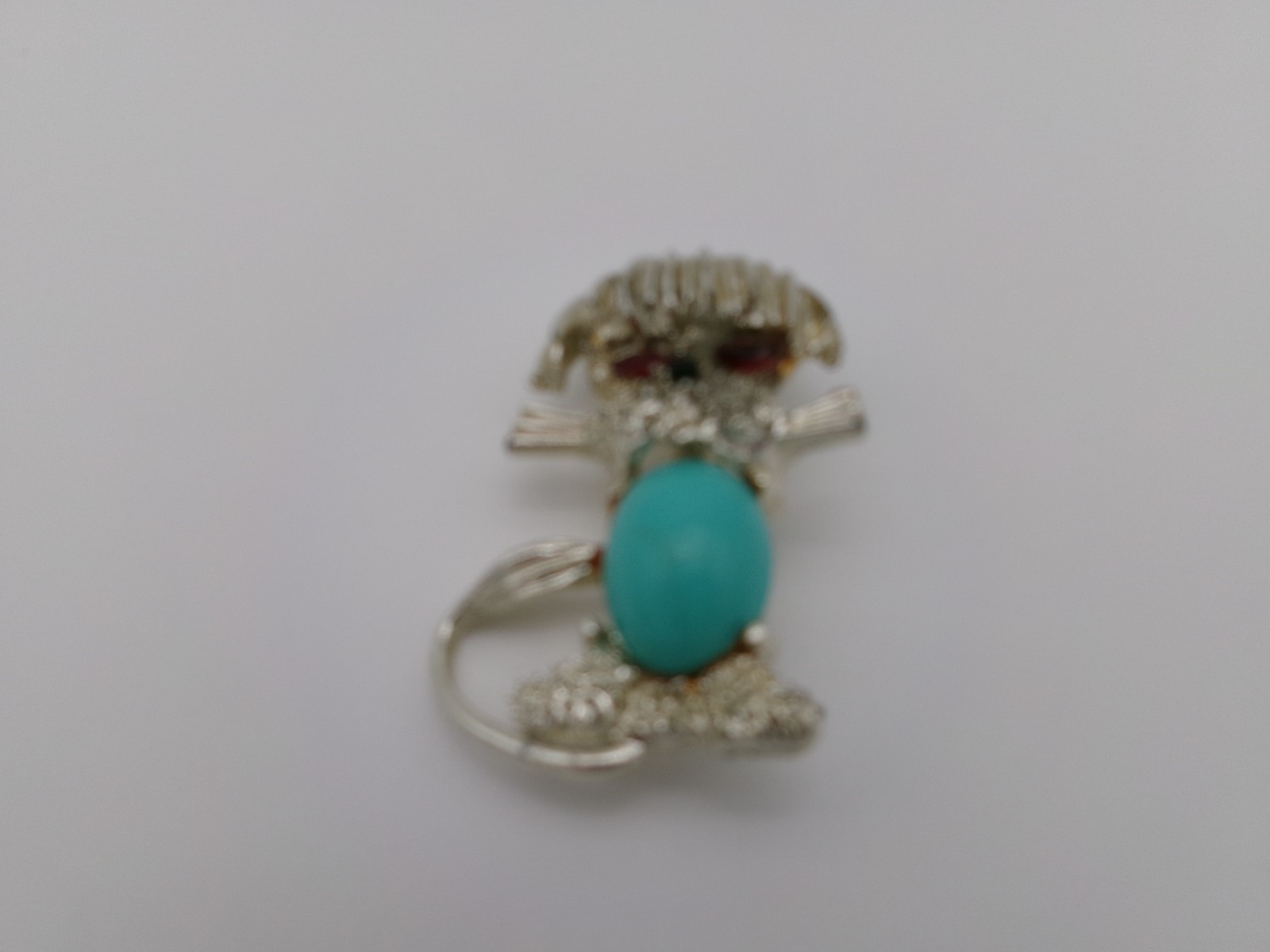 Vintage Whimsical Dog Brooch Pin 1960s/70s Turquoise Cabochon Belly Unsigned