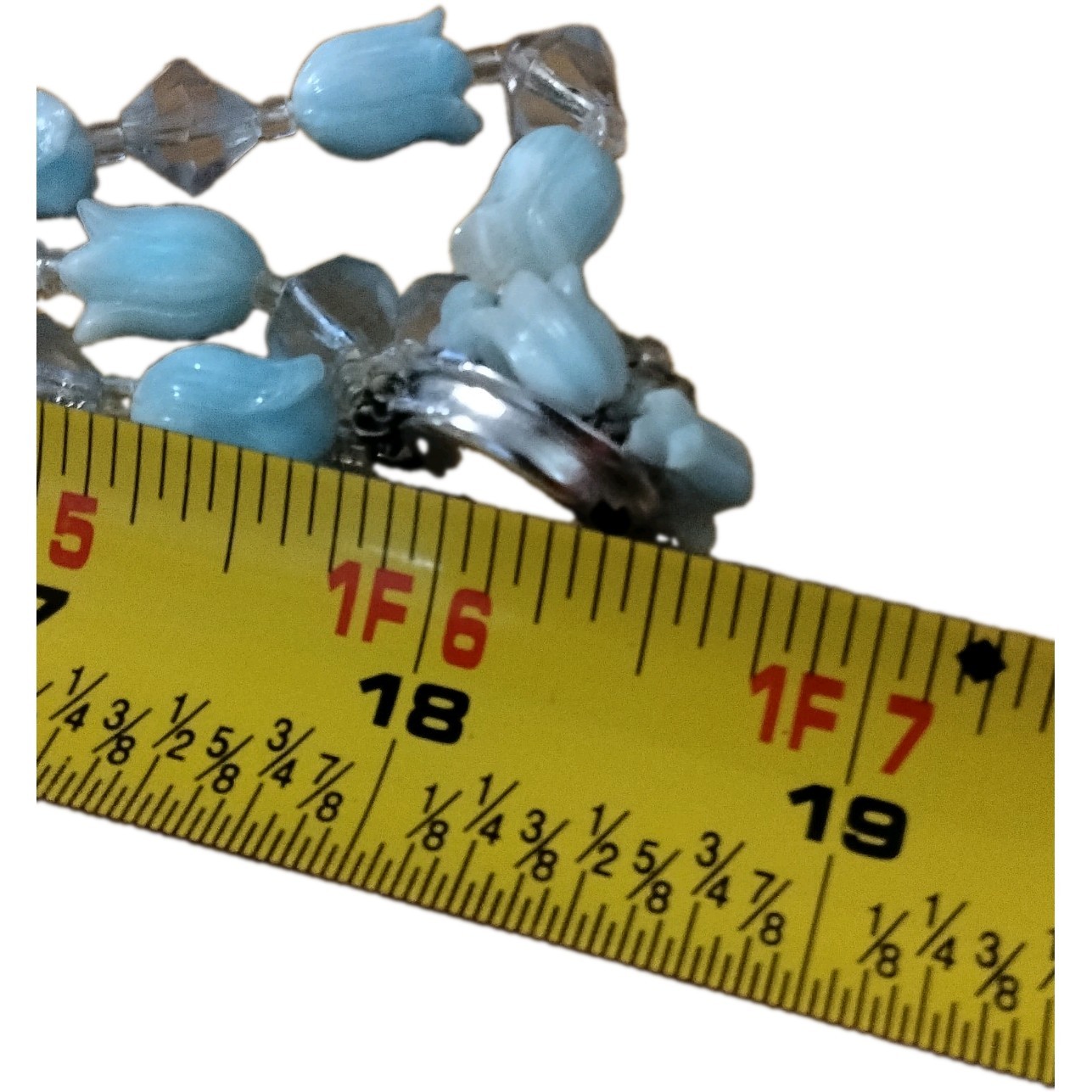 Vintage Japan Multi-Strand Beaded Necklace Blue Glass Gray Sim Crystal 18in Hook