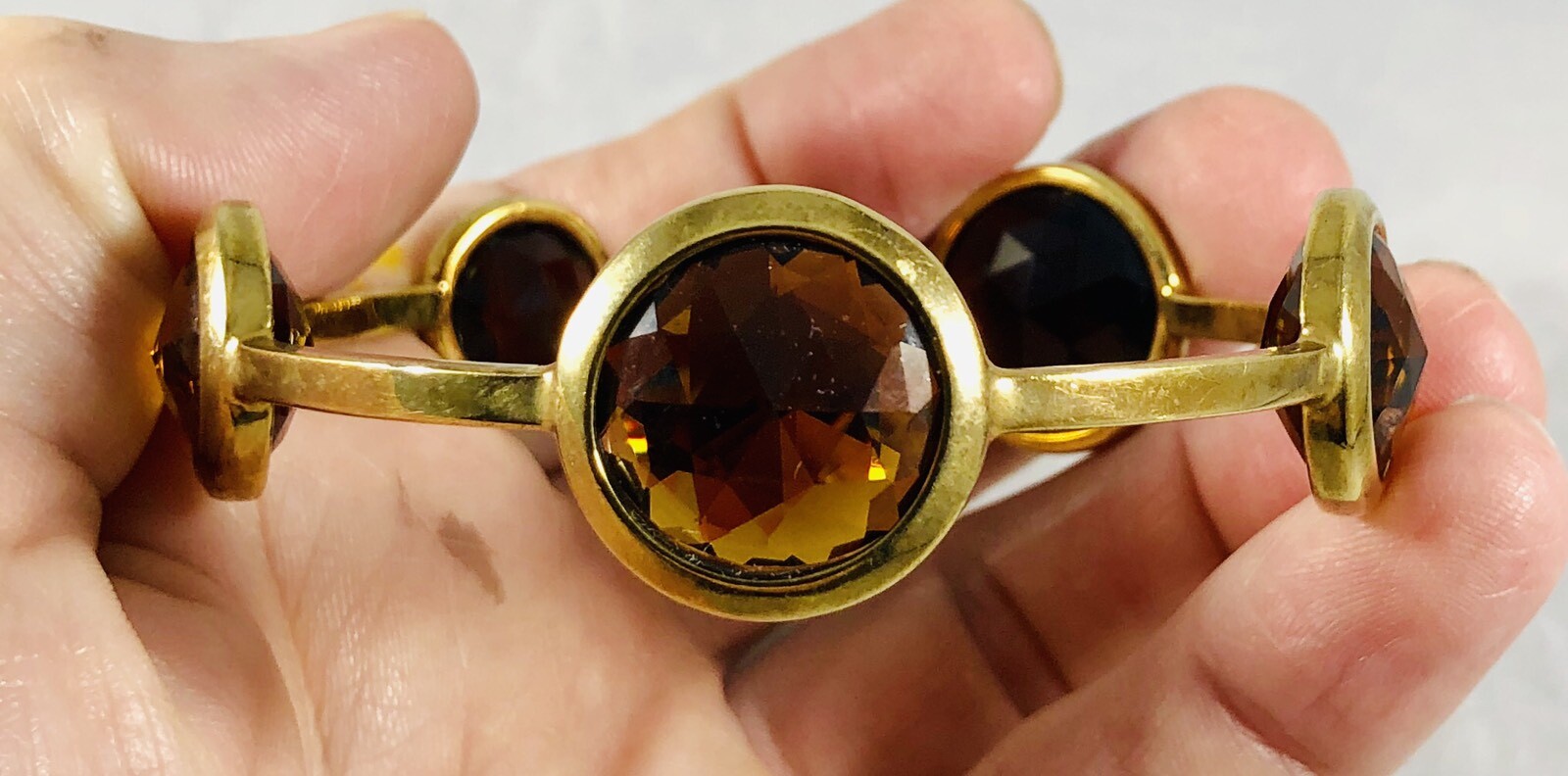 Vintage Henri Bendell Bangle Bracelet Goldtone Faceted Glass