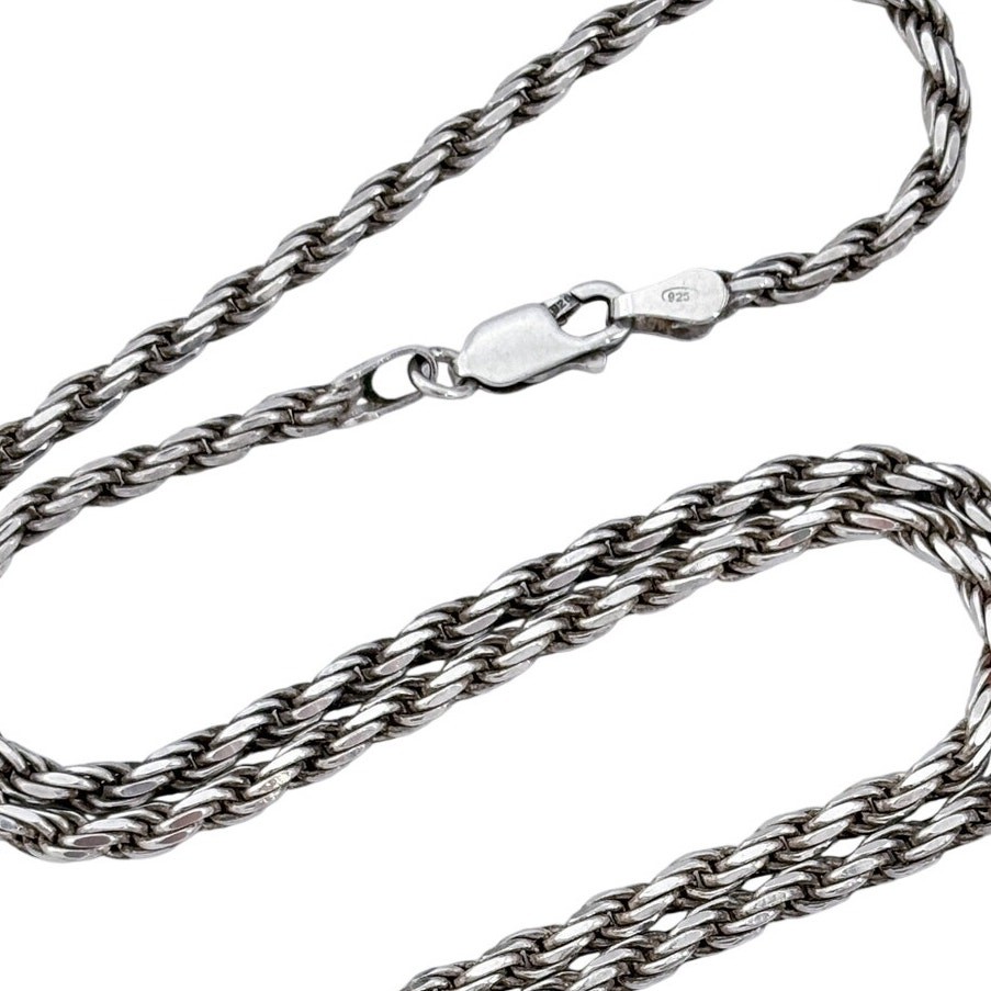 Vintage Italian Sterling Silver 925 Rope Link Chain Necklace 24″