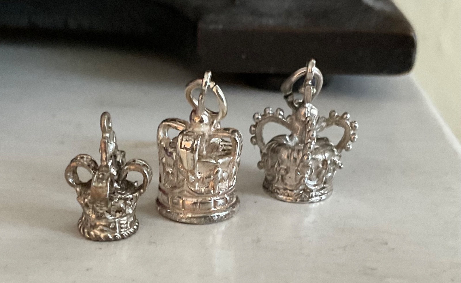 Vintage Sterling Charm LOT ENGLAND CORONATION CROWNS QUEEN ELIZABETH II