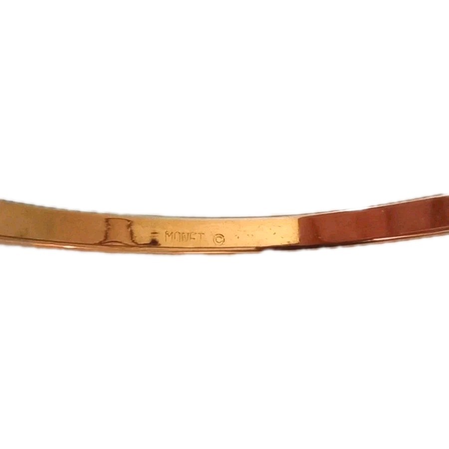 Vintage Monet Faceted Bangle Bracelet Polished Gold Tone 7 1/2 in