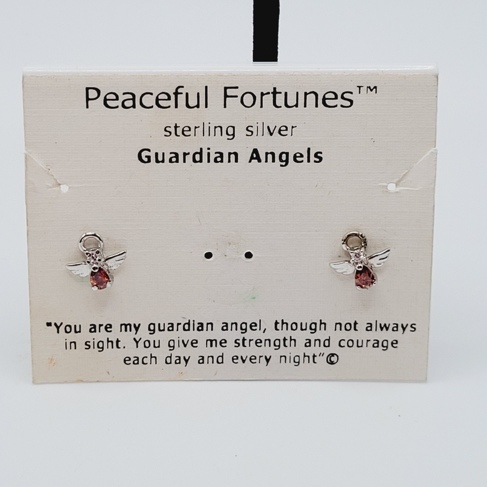 Red Rhinestone Guardian Angel Necklace Earring Set with Card Vintage 1990s