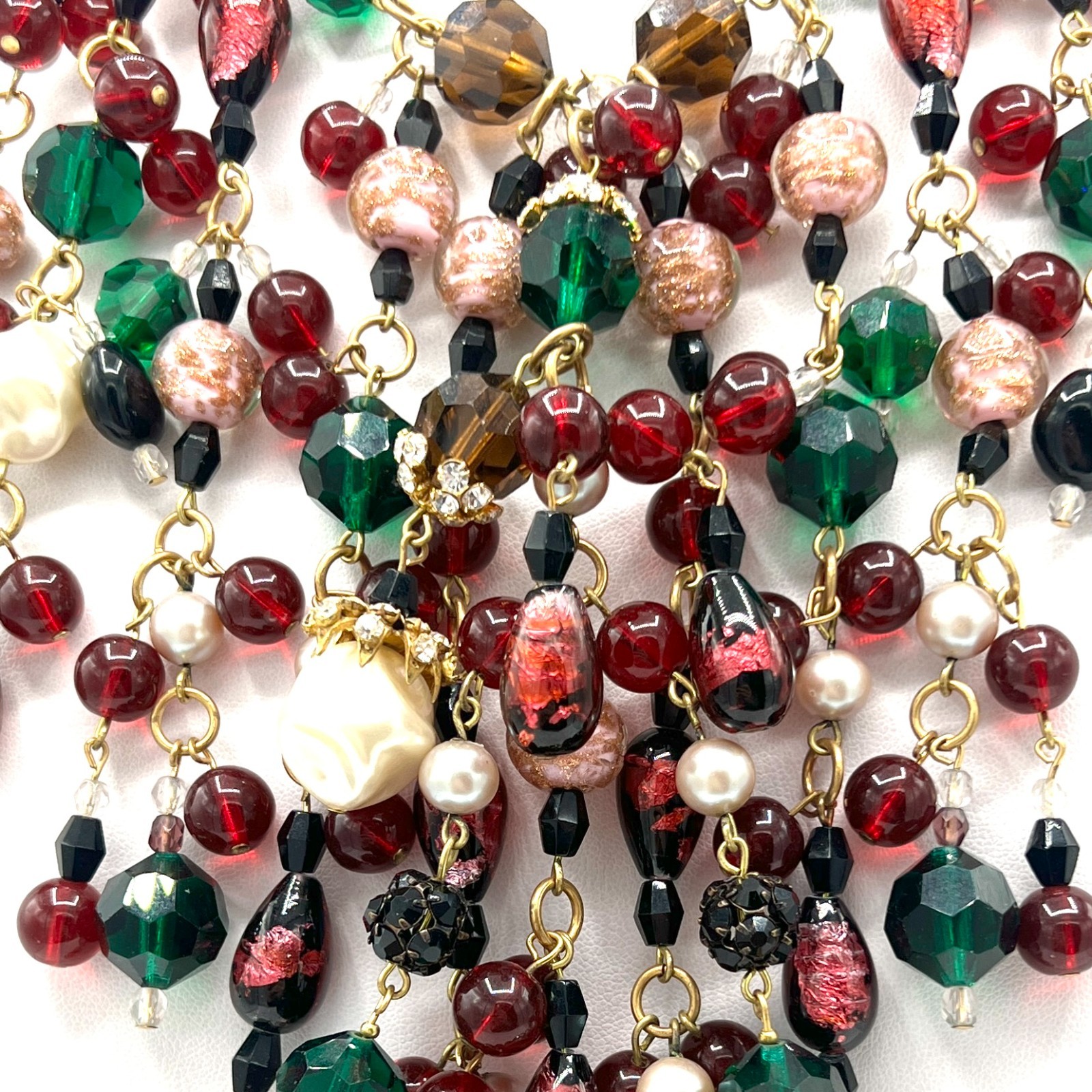 Vintage ANKA Necklace – Festive Red, Green & White Beads-One of a kind Creation