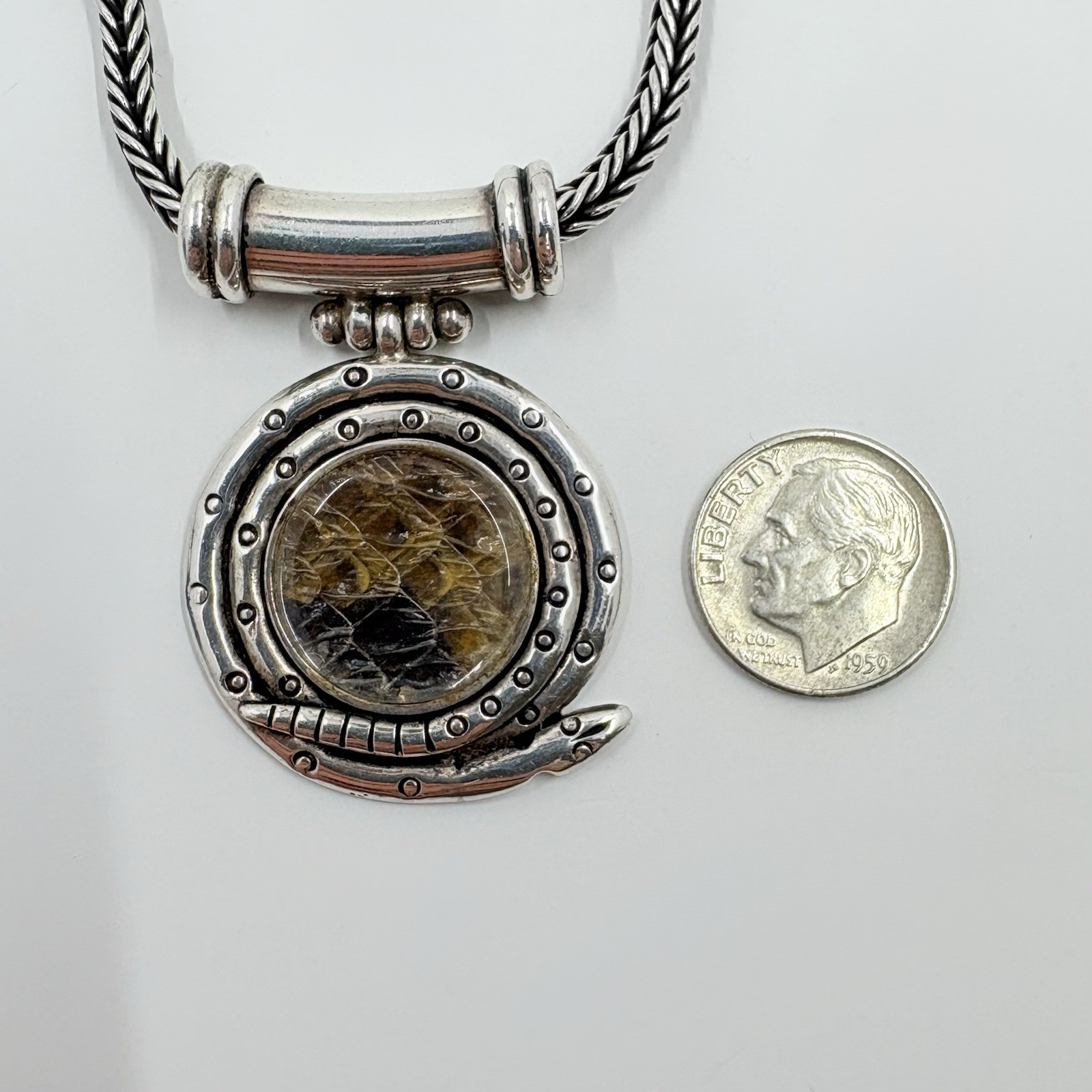 Vintage Sterling Silver Snake Skin Pendant 22.5 in