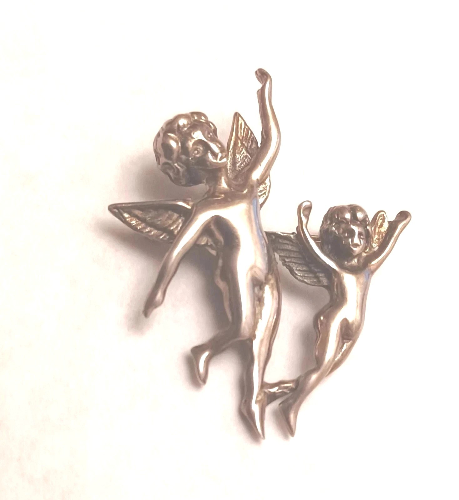 Vintage Two Celestial Angels Brooch Pin Pendant Sterling Silver 925 Cherubs